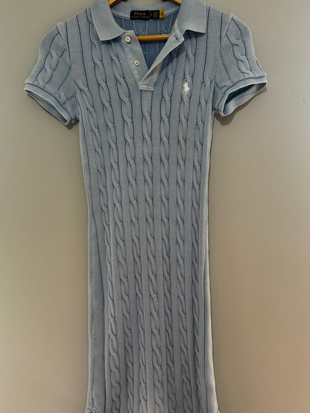 Polo by Ralph Lauren Pale Blue Pastel Cable-Knit Preppy Polo Midi Dress